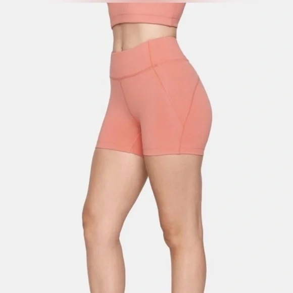 Outdoor Voices Tech Sweat Biker Shorts in Heathered Orange Peach - Picture 3 of 16